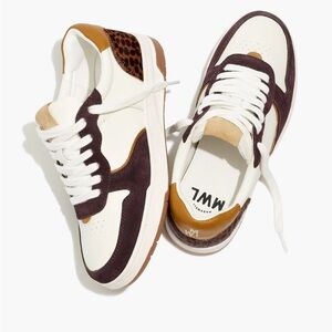 Madewell Court Sneakers Leather and Cheetah Calf Hair size 6